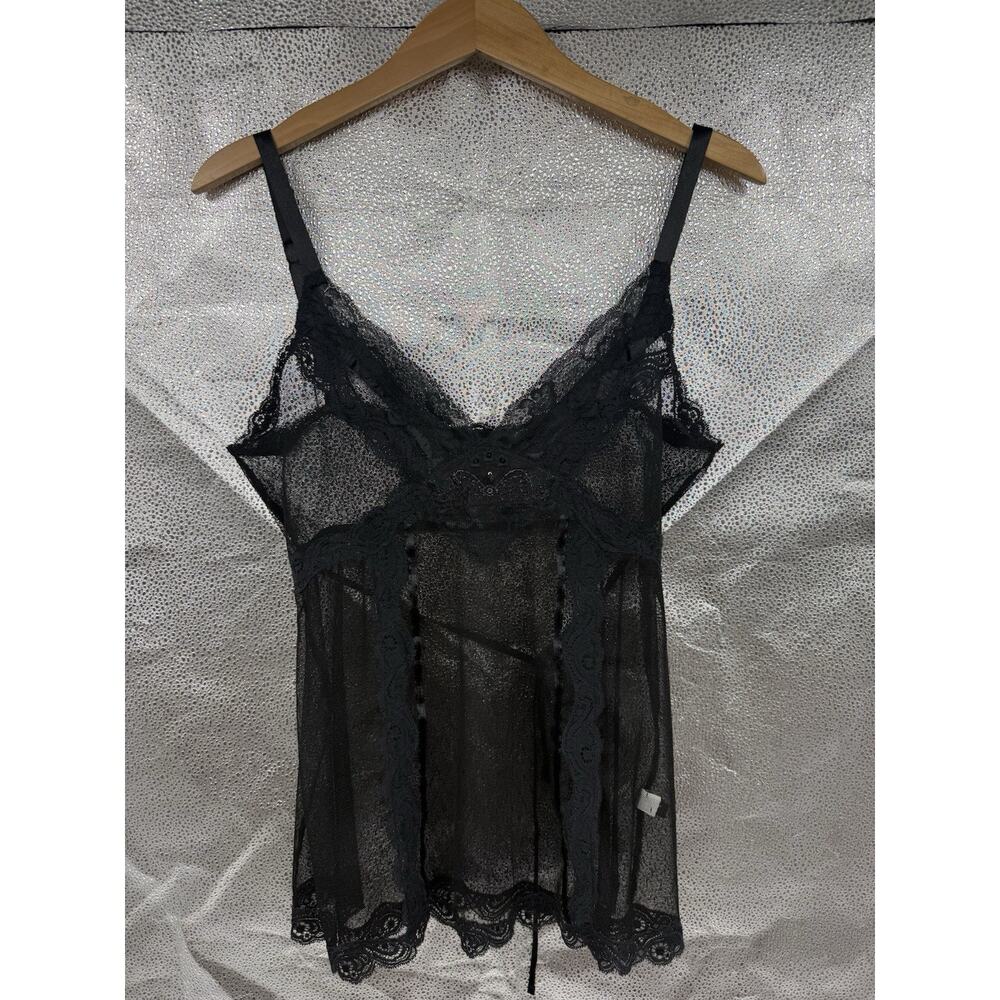 VTG Y2K Style Black Sheer Lace Cami Whimsigoth Dark Fairy Tank‎ Top Womens M